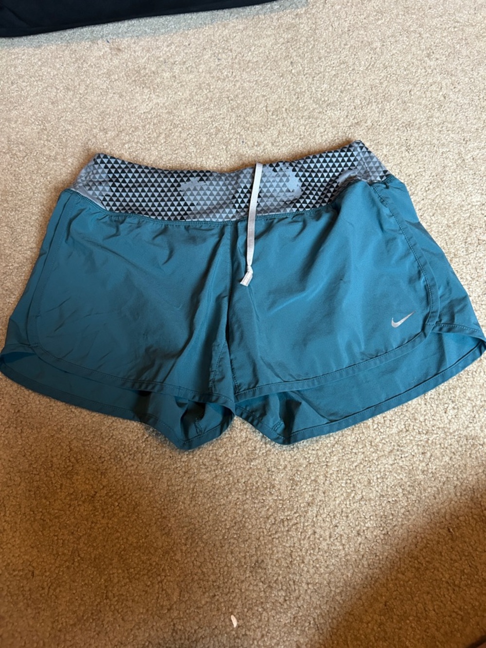 Nike Teal Athletic Shorts with Patterned Gray Waistband